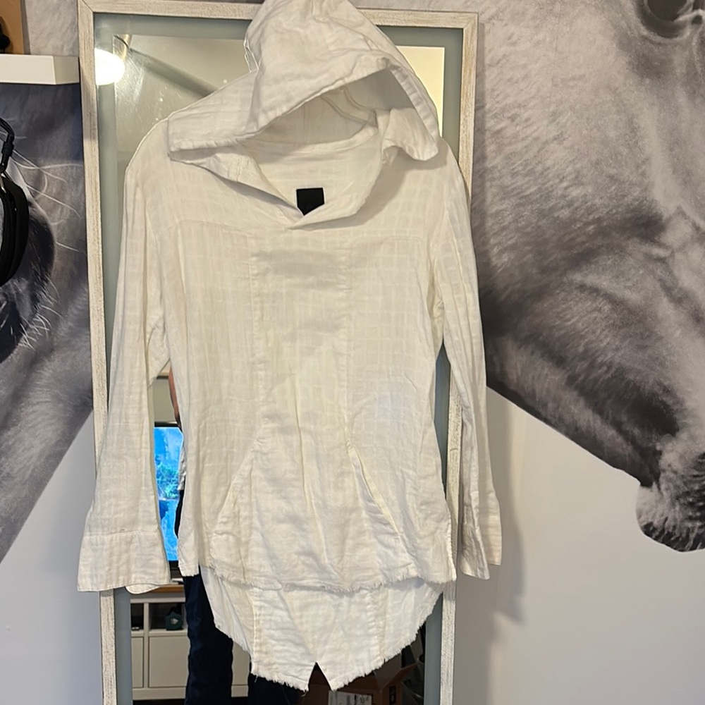 RtA Cream Asymmetrical Long Sleeve Hoodie